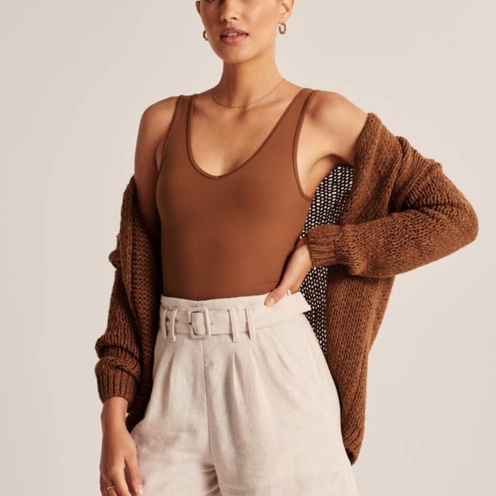 Abercrombie & Fitch Bare Seamless Brown V-neck Bodysuit
